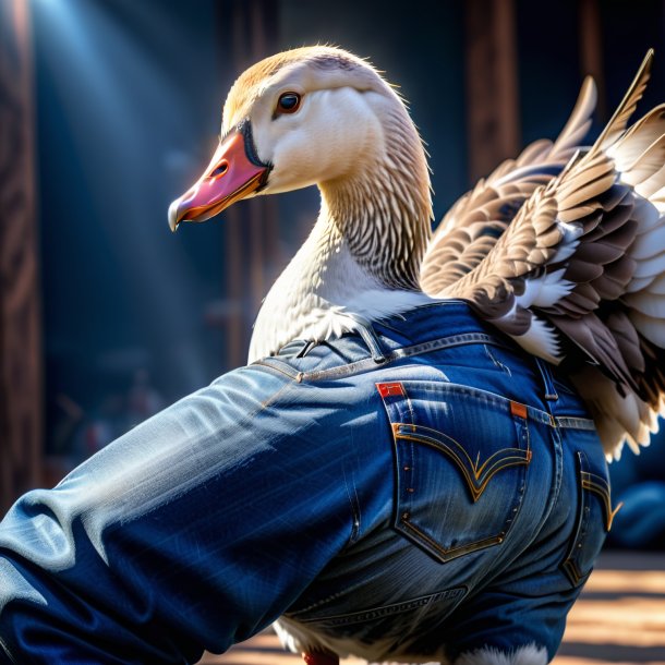 Photo of a goose in a blue jeans