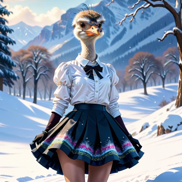 Drawing of a ostrich in a skirt in the snow