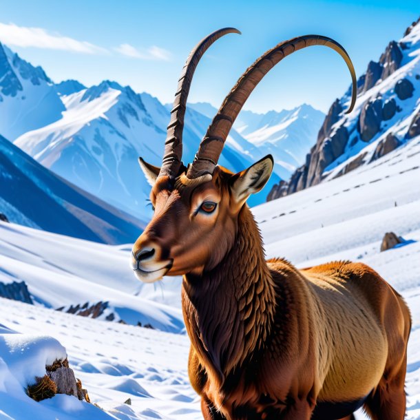 Foto de una espera de un íbex en la nieve