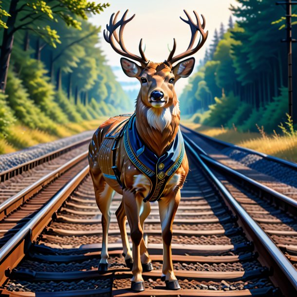 Dessin d'un cerf dans un gilet sur les voies ferrées