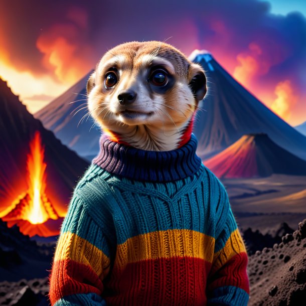 Photo of a meerkat in a sweater in the volcano