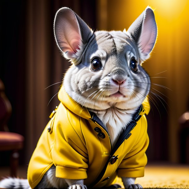 Photo of a chinchillas in a yellow coat