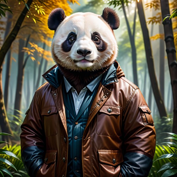 Image of a giant panda in a brown jacket