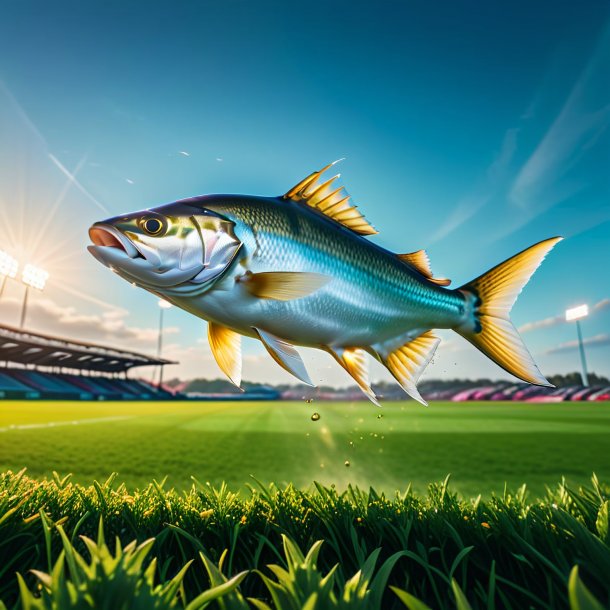 Pic of a jumping of a haddock on the field