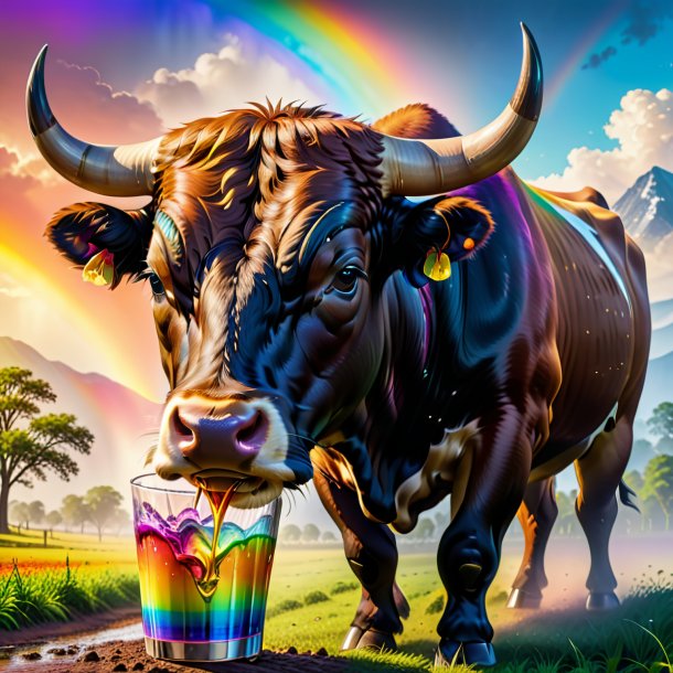 Picture of a drinking of a bull on the rainbow