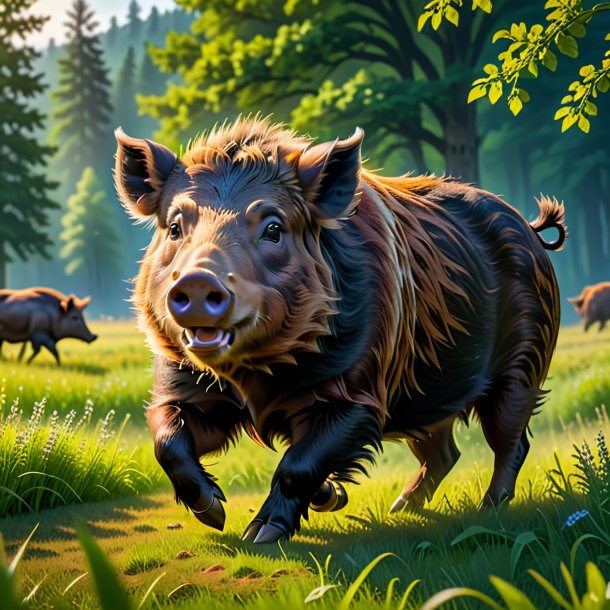 Picture of a dancing of a boar in the meadow