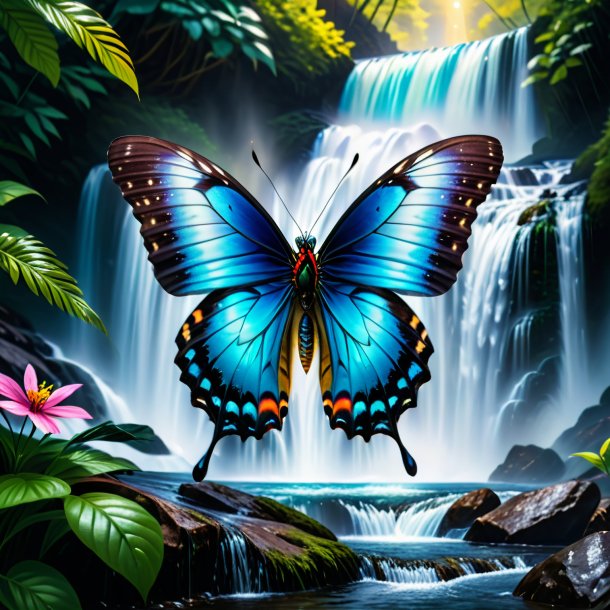 Photo of a butterfly in a jacket in the waterfall