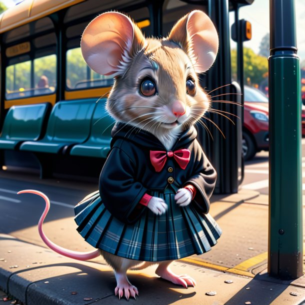 Dessin d'une souris dans une jupe sur l'arrêt de bus