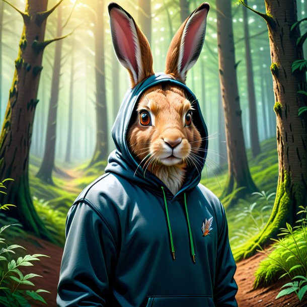 Drawing of a hare in a hoodie in the forest