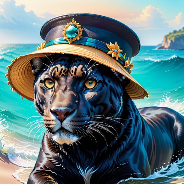 Drawing of a panther in a hat in the sea