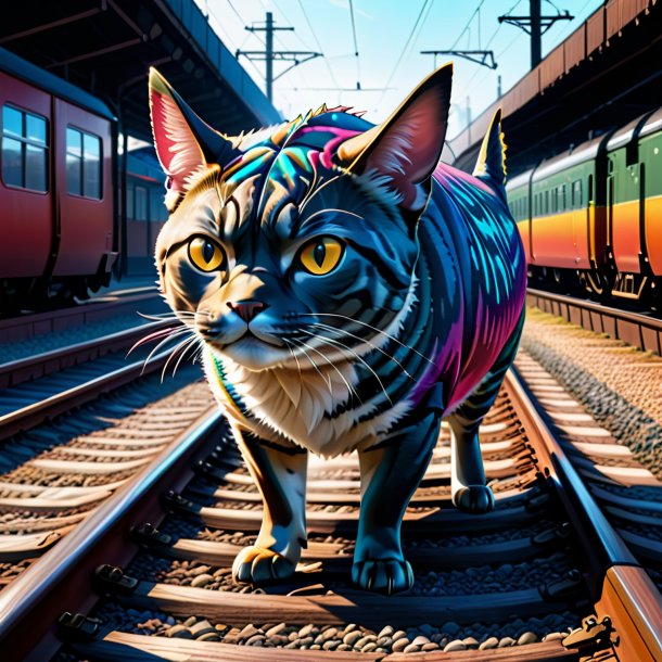 Drawing of a tuna in a coat on the railway tracks