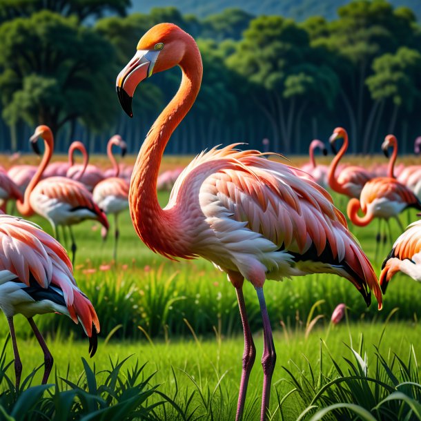 Photo d'une menace de flamingo dans la prairie