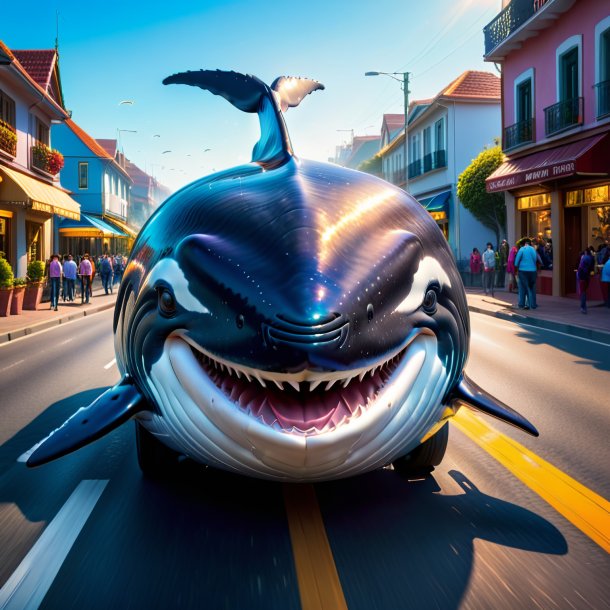 Image of a smiling of a whale on the road