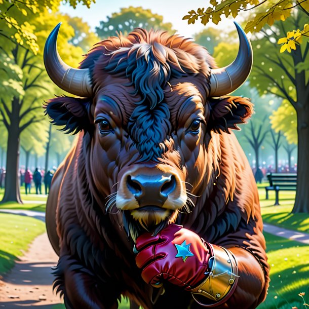 Drawing of a bison in a gloves in the park