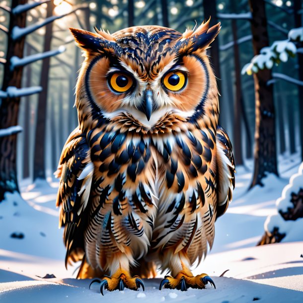 Pic d'une menace d'un hibou dans la neige