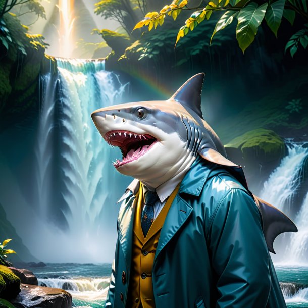 Photo of a shark in a coat in the waterfall