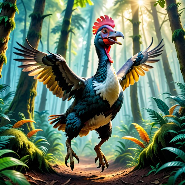 Photo of a jumping of a dodo in the forest