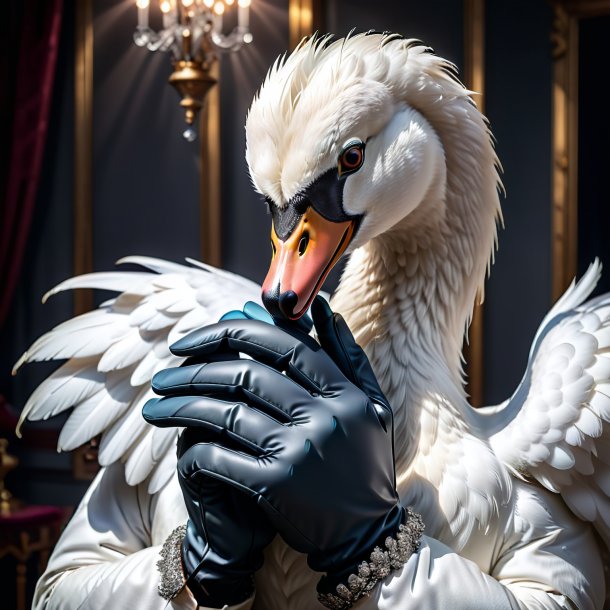 Image of a swan in a gray gloves