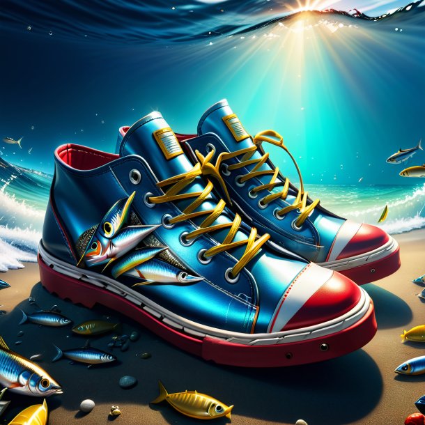 Illustration of a sardines in a shoes in the sea