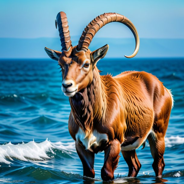 Pic d'un ibex dans un manteau dans la mer