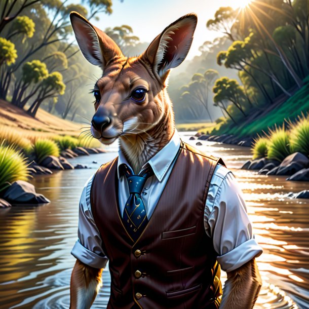 Illustration of a kangaroo in a vest in the river