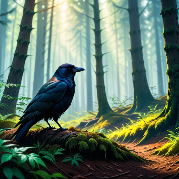 Picture of a waiting of a crow in the forest