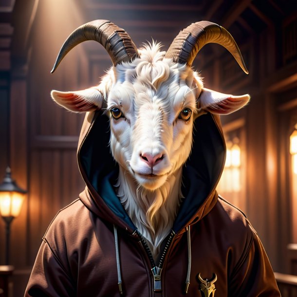 Picture of a goat in a brown hoodie