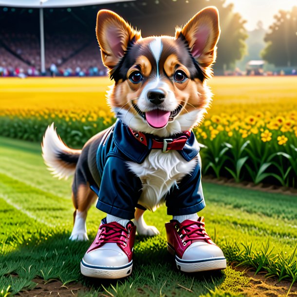 Image of a dog in a shoes on the field