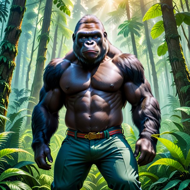 Picture of a gorilla in a trousers in the forest