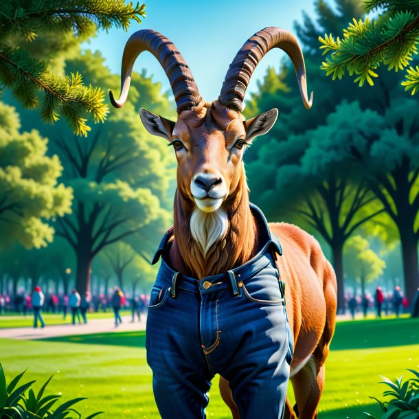 Illustration of a ibex in a jeans in the park