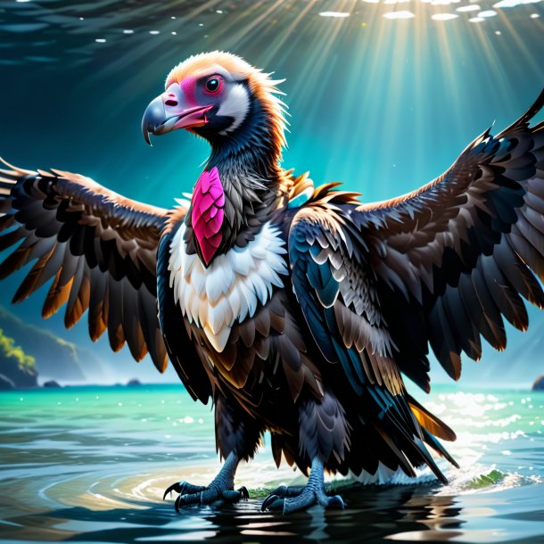 Illustration of a vulture in a coat in the water