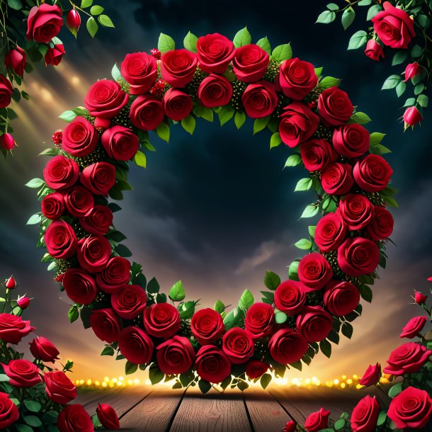 Depicting of a red wreath of roses