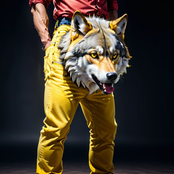 Picture of a wolf in a yellow jeans