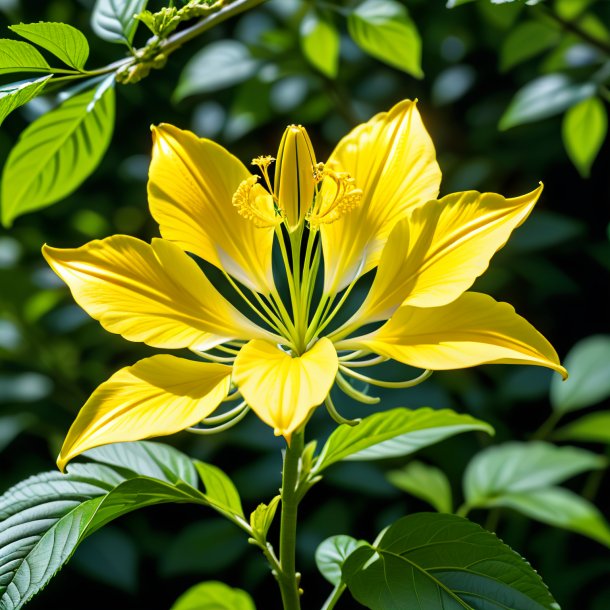 Figura de uma trompete-flor de folhas de cinzas amarelas