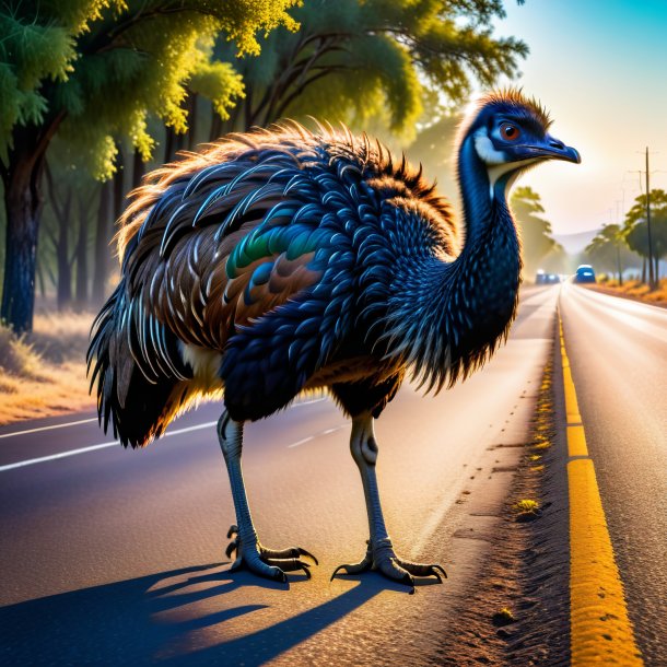 Foto de um comer de um emu na estrada