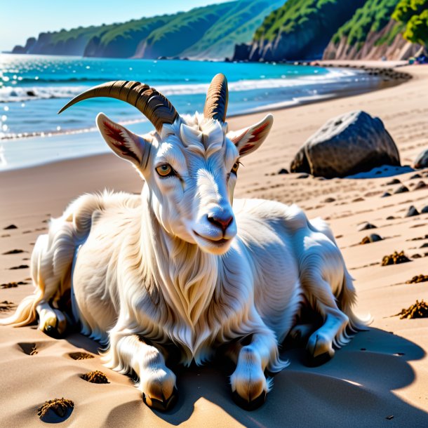 Pic of a resting of a goat on the beach