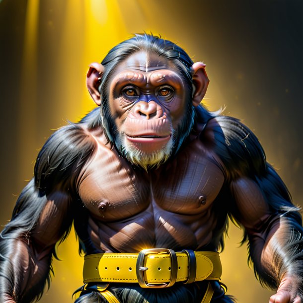 Image of a chimpanzee in a yellow belt