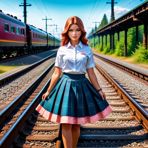 Photo of a salmon in a skirt on the railway tracks