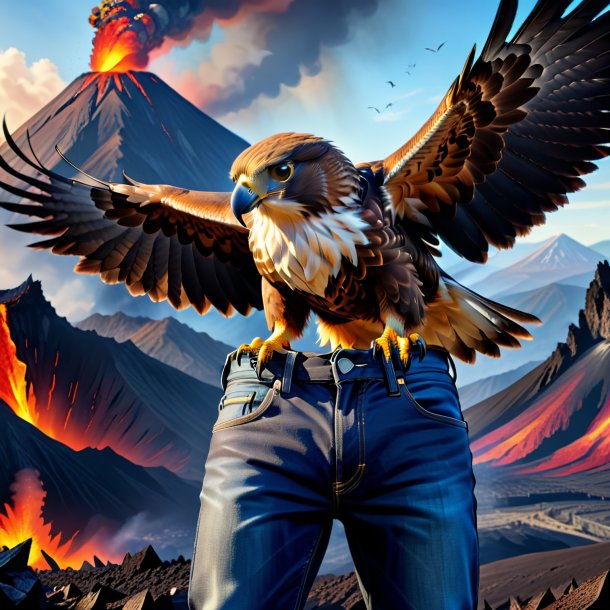 Drawing of a hawk in a jeans in the volcano