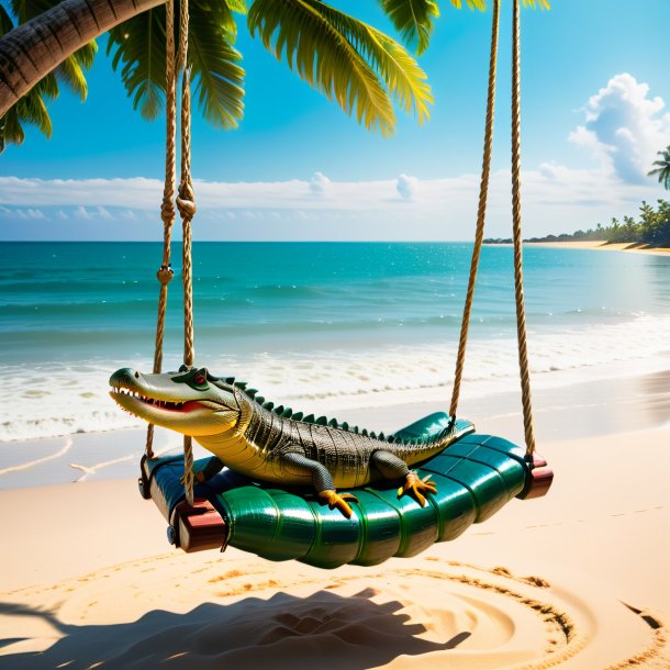 Photo of a swinging on a swing of a crocodile on the beach