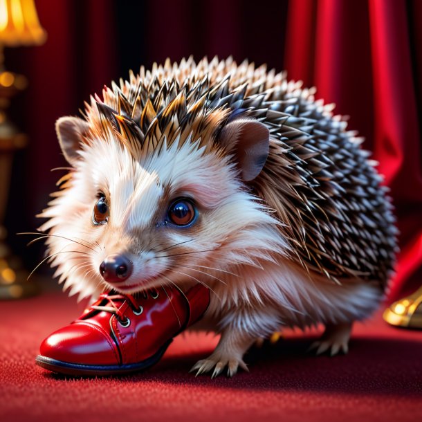 Picture of a hedgehog in a red shoes