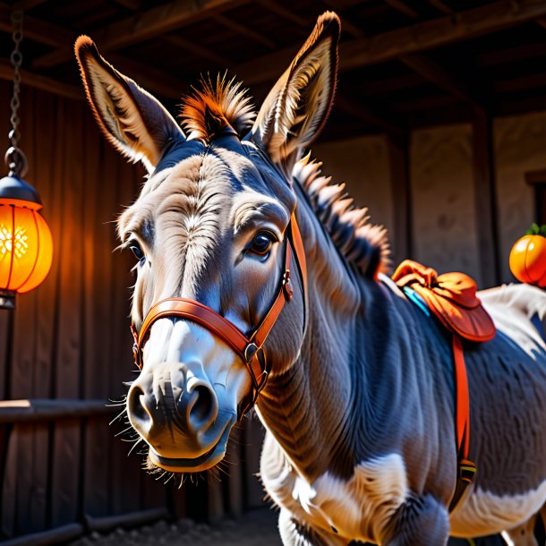 Image of a donkey in a orange gloves