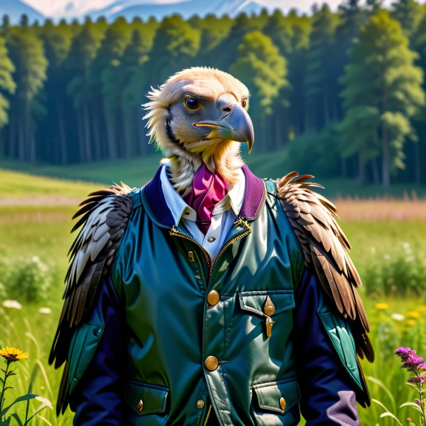 Photo d'un vautour dans une veste dans la prairie