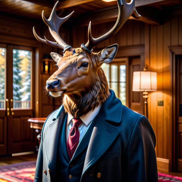 Pic d'un wapiti dans un manteau dans la maison