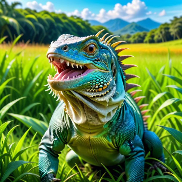 Photo of a smiling of a iguana in the meadow