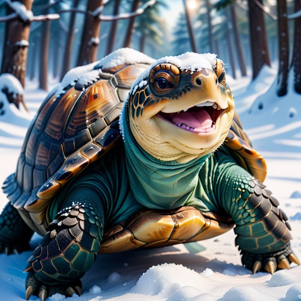 Image of a smiling of a tortoise in the snow