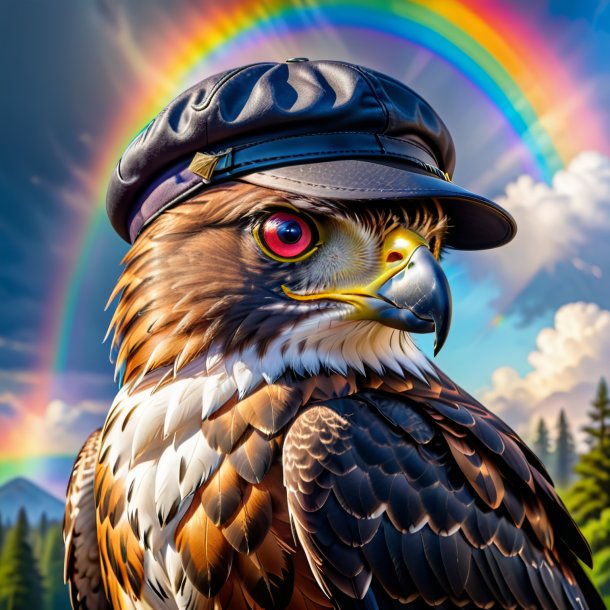 Picture of a hawk in a cap on the rainbow