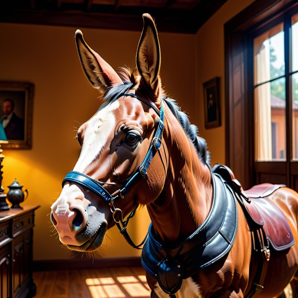 Picture of a mule in a gloves in the house