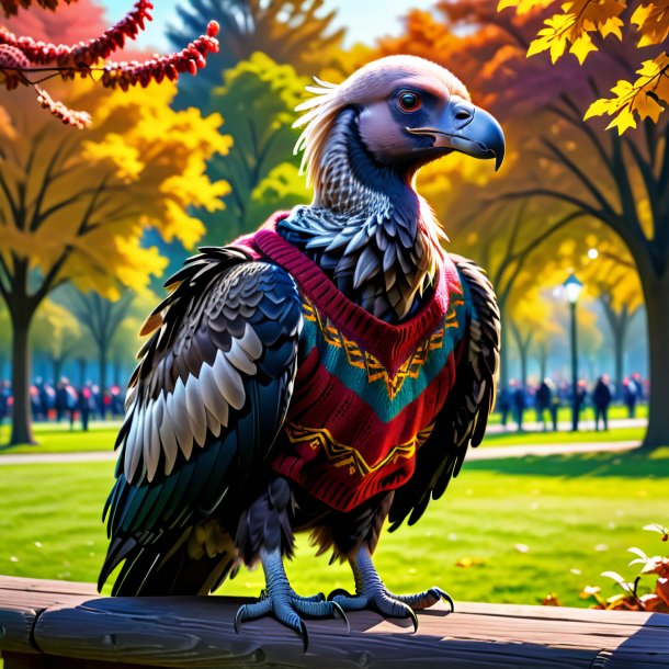 Drawing of a vulture in a sweater in the park