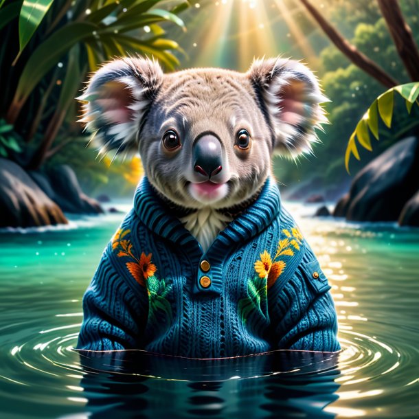 Image of a koala in a sweater in the water